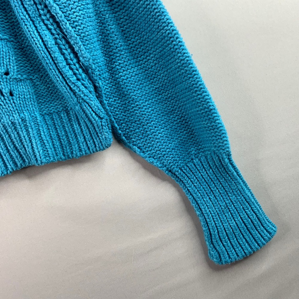 Free People Blue Knit Cable Stitch Cropped Sweater Women's Small - Picture 8 of 9